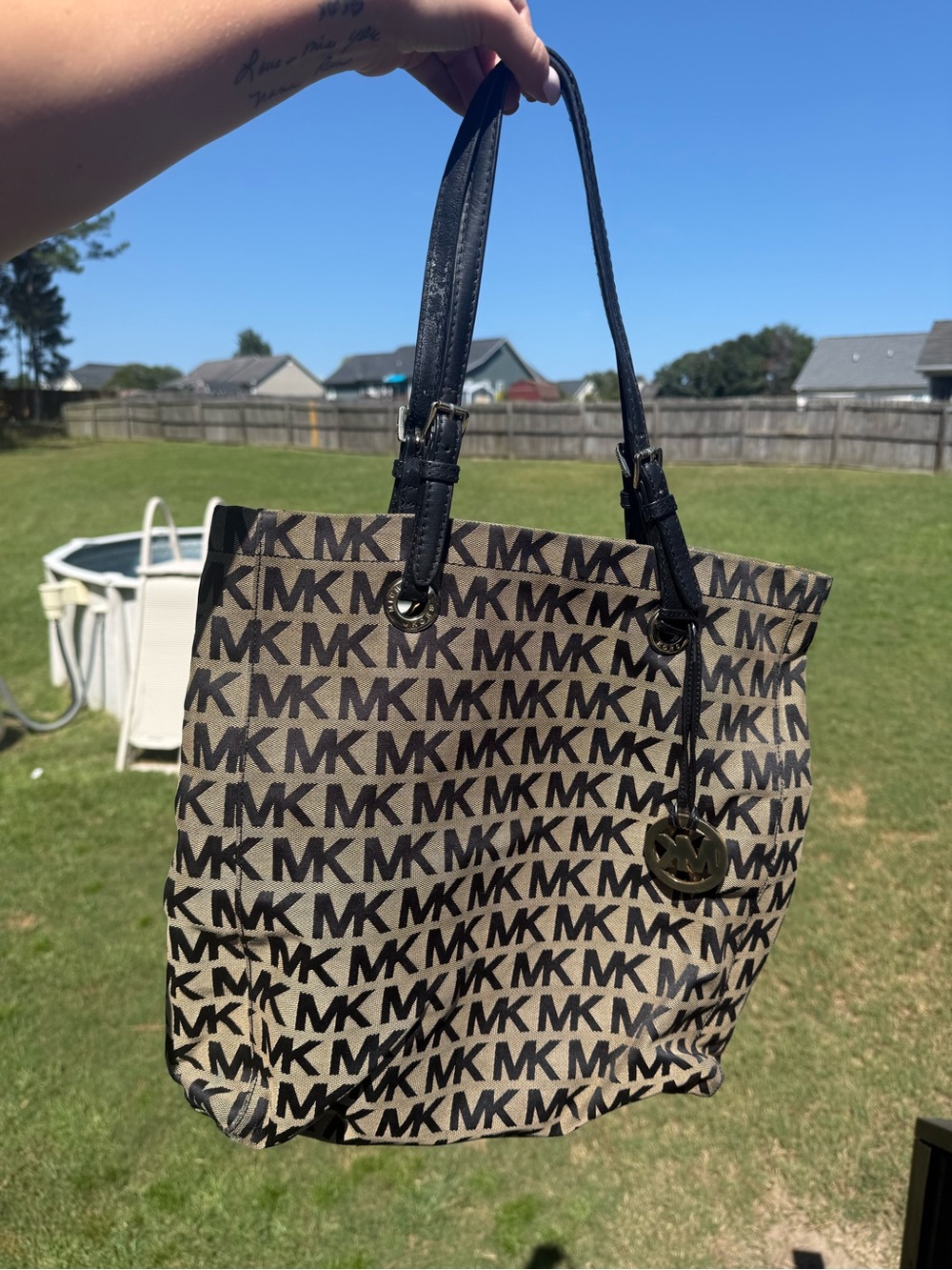 Michael Kors Tan and Black MK Logo Tote